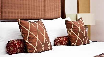 Image showing Pillows in Hotel bedroom