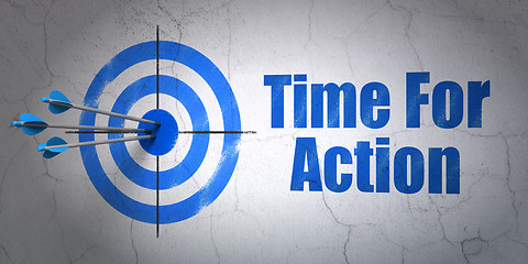 Image showing Timeline concept: target and Time For Action on wall background