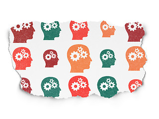 Image showing Marketing concept: Head With Gears icons on Torn Paper background