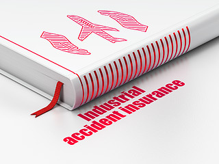 Image showing Insurance concept: book Airplane And Palm, Industrial Accident Insurance on white background