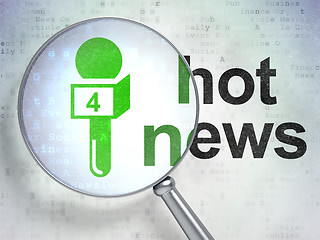Image showing News concept: Microphone and Hot News with optical glass