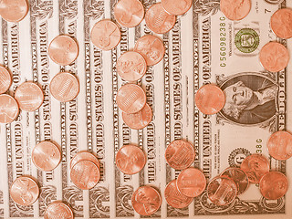 Image showing  Dollar coins and notes vintage