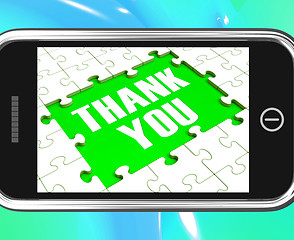 Image showing Thank You On Smartphone Shows Gratitude Texts And Appreciation