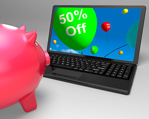 Image showing Fifty Percent Off On Laptop Showing Cheap Products