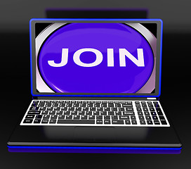 Image showing Join On Laptop Shows Registered Membership Or Volunteer Online