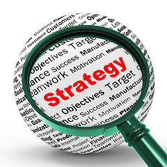 Image showing Strategy Magnifier Definition Shows Successful Planning Or Manag
