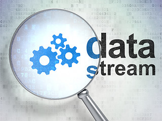 Image showing Data concept: Gears and Data Stream with optical glass