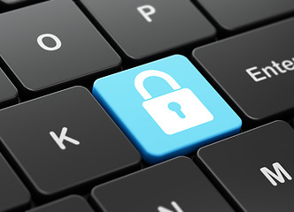 Image showing Information concept: Closed Padlock on computer keyboard background