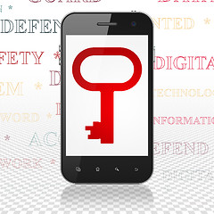 Image showing Safety concept: Smartphone with Key on display