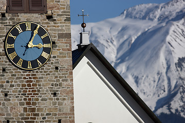 Image showing Detail view of a clock on a church tower