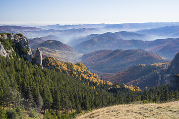 Image showing View over misty valley