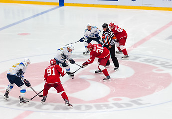 Image showing M. St. Pierre (93) and A. Nikulin (36) on face-off
