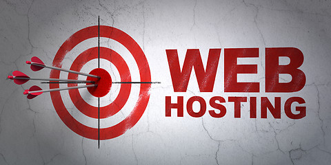 Image showing Web development concept: target and Web Hosting on wall background