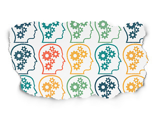 Image showing Education concept: Head With Gears icons on Torn Paper background