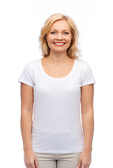 Image showing smiling woman in blank white t-shirt