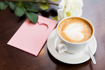 Image showing close up of greeting card with heart and coffee