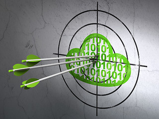 Image showing Cloud technology concept: arrows in Cloud With Code target on wall background