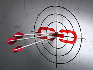 Image showing Web development concept: arrows in Link target on wall background