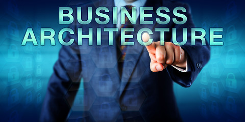 Image showing Executive Touching BUSINESS ARCHITECTURE Onscreen