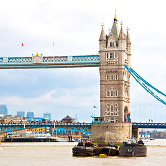 Image showing london tower in england old bridge and the cloudy sky