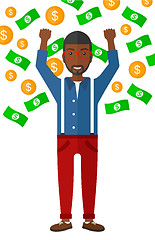 Image showing Happy man with  flying money. 