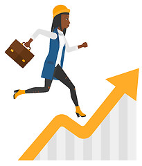 Image showing Woman running on growth graph. 