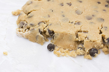 Image showing Close-up of crumbly chocolate chip cookie dough