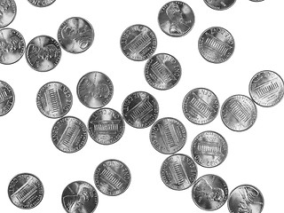 Image showing Black and white Dollar coins 1 cent wheat penny