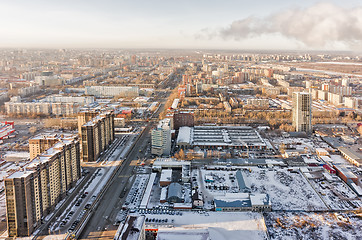 Image showing Aerial view on residential district at winter