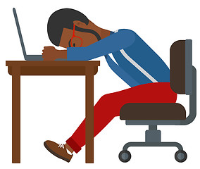 Image showing Man sleeping on workplace.