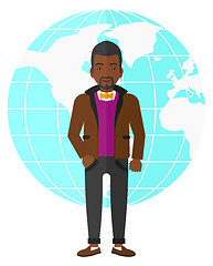 Image showing Businessman standing on globe background.