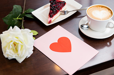 Image showing close up of greeting card with heart and coffee