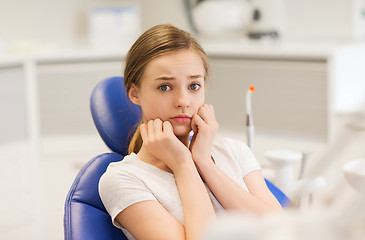 Image showing scared and terrified patient girl at dental clinic