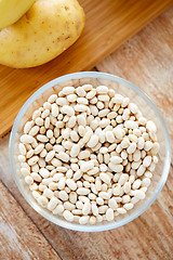 Image showing close up of beans in glass bowl on table