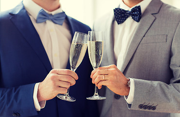 Image showing close up of male gay couple with champagne glasses