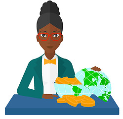 Image showing Woman with globe full of money.