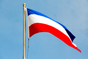 Image showing french waving flag in the blue sky  france   and wave