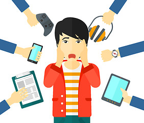 Image showing Desperate man with gadgets.