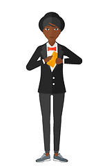 Image showing Woman putting envelope in pocket.