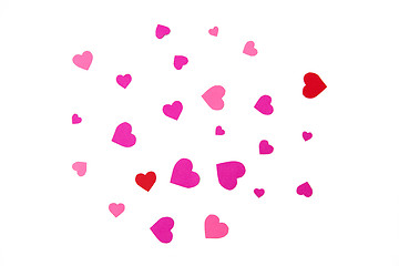 Image showing close up of red and pink valentines heart shapes