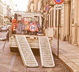 Image showing  Roadworks signs vintage