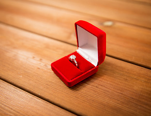 Image showing close up of gift box with diamond engagement ring