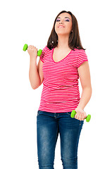 Image showing Happy girl with dumbbells