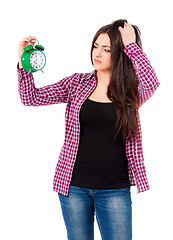 Image showing Beautiful girl holding alarm clock