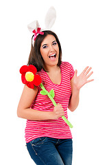 Image showing Teen girl with white rabbit ears 