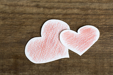Image showing Two red paper hearts