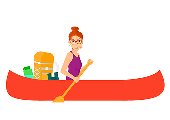 Image showing Woman riding in canoe.