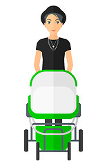 Image showing Woman pushing pram.