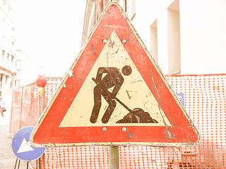 Image showing  Roadworks sign vintage