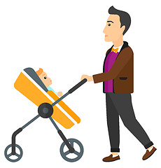 Image showing Man pushing pram.